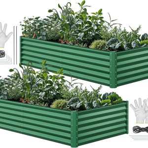 Large Raised Garden Bed Kit 8x4x2ft 2 Pcs Green
