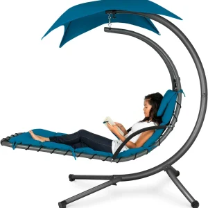 Best Choice Products Outdoor Hanging Steel Chaise Lounge Chair With Canopy, Charcoal Gray - SKY5871