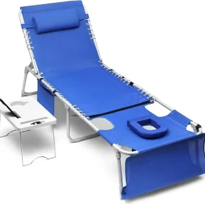 Yestomo 3-in-1 Outdoor Sun Tanning Lounge Chair, Blue, 330lbs Capacity