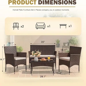 4-Piece Patio Rattan Wicker Furniture Set - T-LCRF834M18