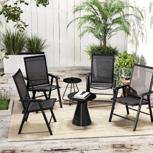 Patio Folding Stackable Outdoor Sling Chairs, 4 Count, Black - 22.87in L x 25.15in W x 37in H