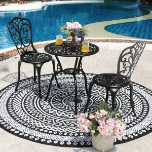 Nuu Garden 3-Piece Black Cast Aluminum Bistro Patio Set - 24 Inch Round Table