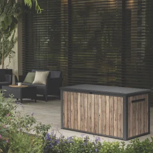 Keter 170 Gallon Durable Resin Outdoor Deck Box Storage, Pine