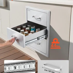 VEVOR Outdoor Kitchen Drawer Cabinet, Stainless Steel, 18.11 inch W x 23.23 inch D x 23.23 inch H, 3 Drawers