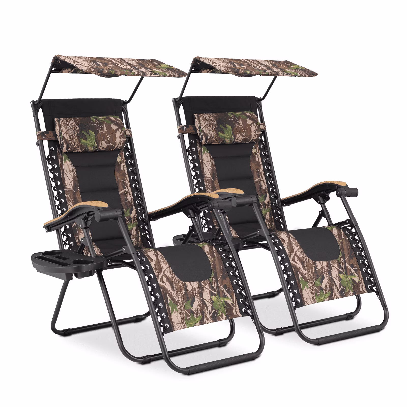 MoNiBloom Zero Gravity Reclining Chairs Set Of 2 With Canopy Shade And Headrest, Black - 330 lbs