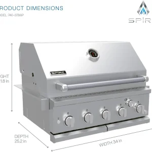 Spire 5 Burner Built-In Propane Gas Grill, Stainless Steel, 30 Inch, 750 SQ In, 63,000 BTUs - 740-0788P