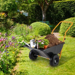 Dual-Wheel Wheelbarrow, 21 Gallons, 330 lbs Capacity, 51 in x 24.5 in x 28 in