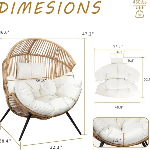Shintenchi Wicker Egg Chair With Cushion - 400 Pounds Capacity