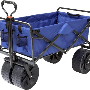 Mac Sports Heavy Duty Collapsible Folding All Terrain Utility Beach Wagon Cart, Blue/Black