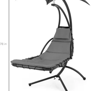 Best Choice Products Outdoor Hanging Steel Chaise Lounge Chair With Canopy, Charcoal Gray - SKY5871