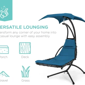 Best Choice Products Outdoor Hanging Steel Chaise Lounge Chair With Canopy, Charcoal Gray - SKY5871