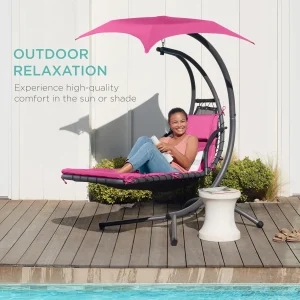 Best Choice Products Outdoor Hanging Steel Chaise Lounge Chair With Canopy, Charcoal Gray - SKY5871