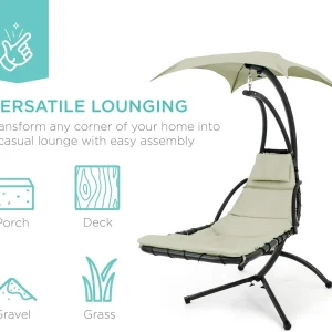 Best Choice Products Outdoor Hanging Steel Chaise Lounge Chair With Canopy, Charcoal Gray - SKY5871