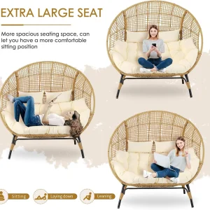 NICESOUL Double Egg Wicker Loveseat Chair, 2 Person, Beige