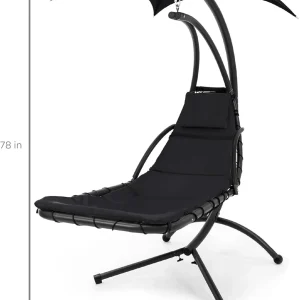 Best Choice Products Outdoor Hanging Steel Chaise Lounge Chair With Canopy, Charcoal Gray - SKY5871