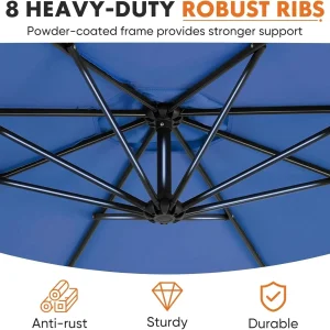 Sweetcrispy 9.8FT Offset Patio Umbrella With Easy Tilt Adjustment, 8 Ribs, Blue