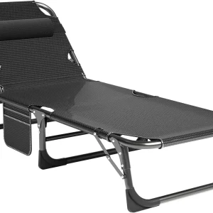 Slsy 5-Position Adjustable Folding Lounge Chair And Cot - 75.2" x 25.6" x 11.8"