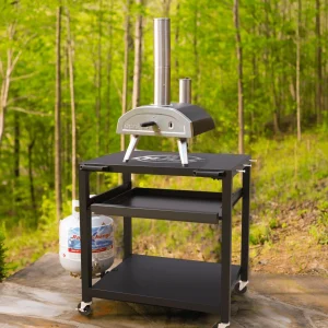 NUUK Three-Shelf Heavy Duty Rolling Outdoor Pizza Oven Table, 24 in x 30 in Steel
