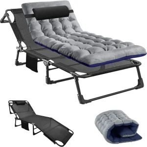Slsy 5-Position Adjustable Folding Lounge Chair And Cot - 75.2" x 25.6" x 11.8"