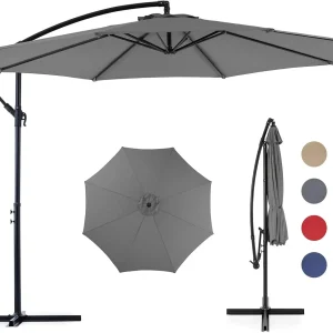 Sweetcrispy 9.8FT Offset Patio Umbrella With Easy Tilt Adjustment, 8 Ribs, Blue