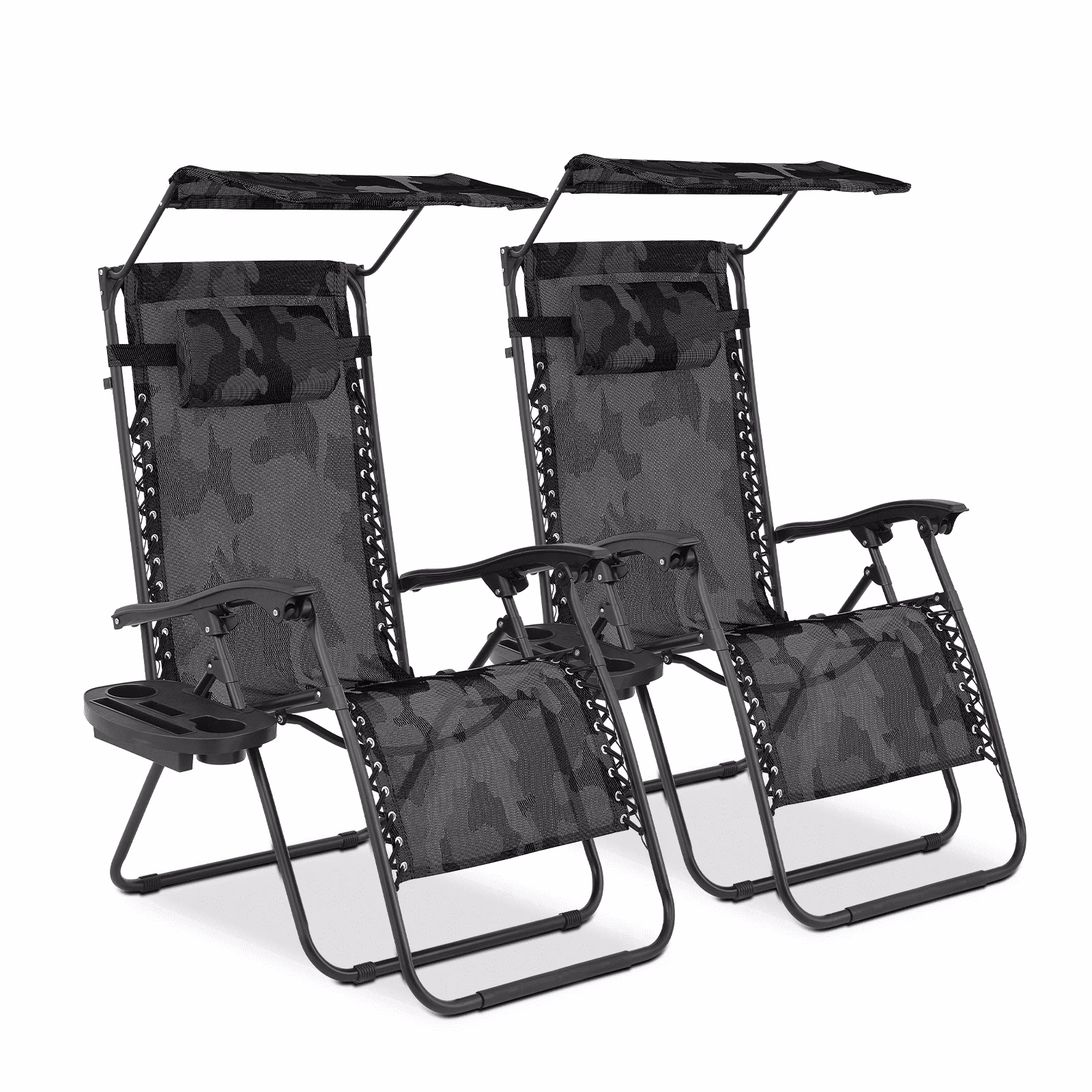 MoNiBloom Zero Gravity Reclining Chairs Set Of 2 With Canopy Shade And Headrest, Black - 330 lbs